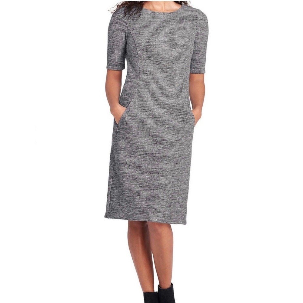 Lands' End Dress Sz 16 Short Sleeve Basic Pockets Career Classic Work Tweed